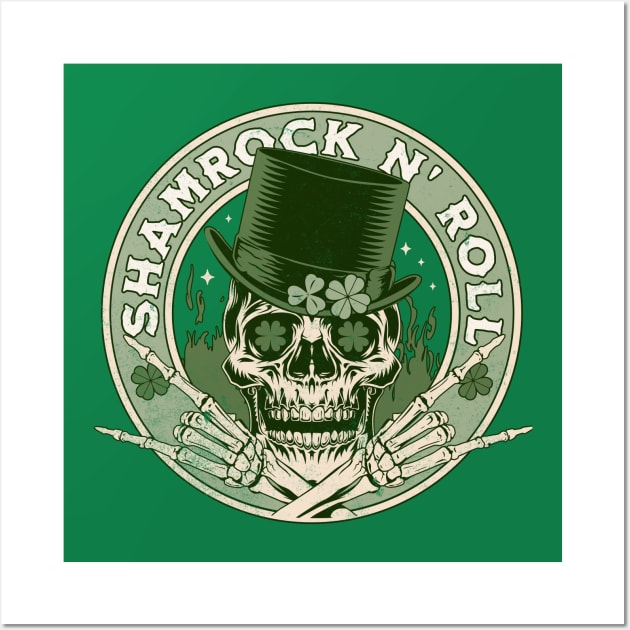 Shamrock and Roll - Rock and Roll Saint Patrick's Day Skull Wall Art by OrangeMonkeyArt